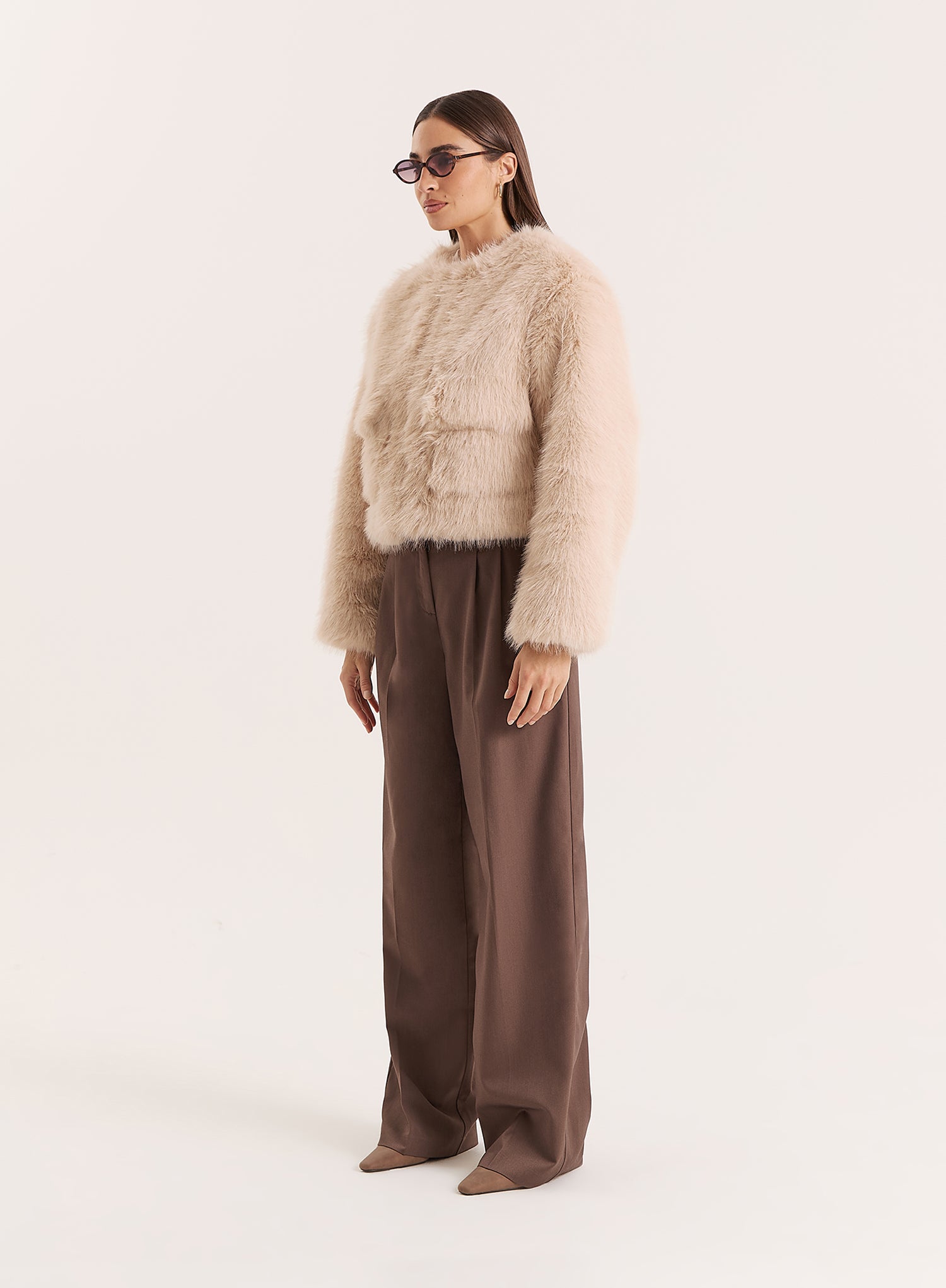 Beige Faux Fur Cropped Jacket